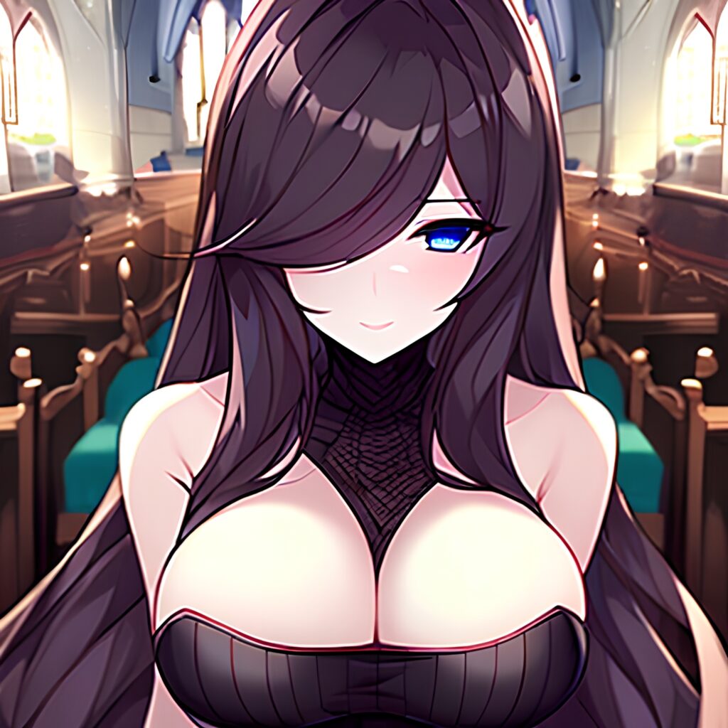 fishnet brunette long hair church messy hair woman 