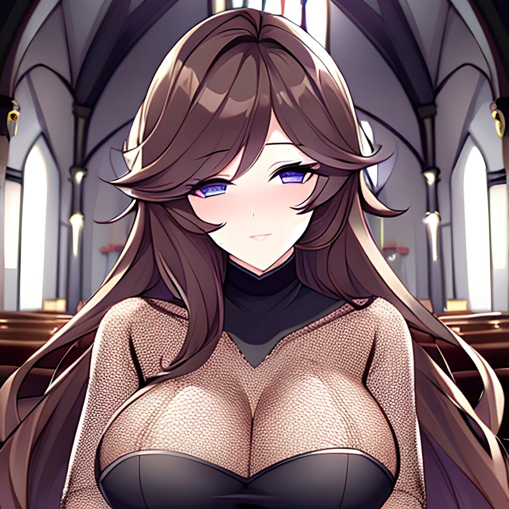 fishnet brunette long hair church woman messy hair 