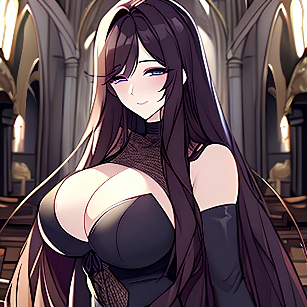 fishnet brunette long hair messy hair woman church