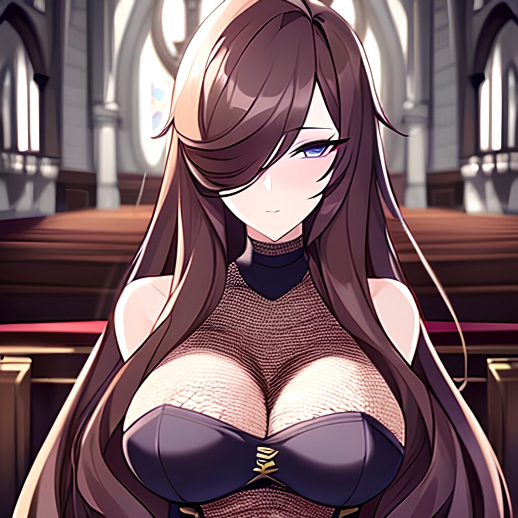 fishnet brunette long hair woman church messy hair 