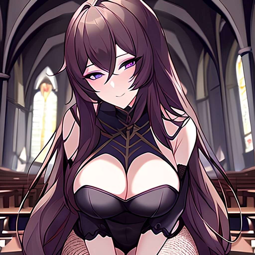 fishnet brunette long hair woman church messy hair 