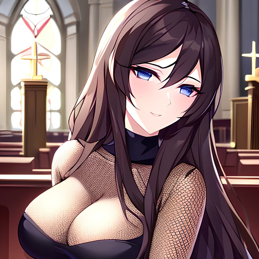 fishnet brunette long hair woman messy hair church