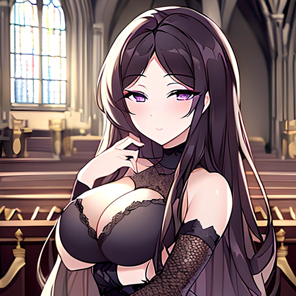 fishnet brunette messy hair church long hair woman 