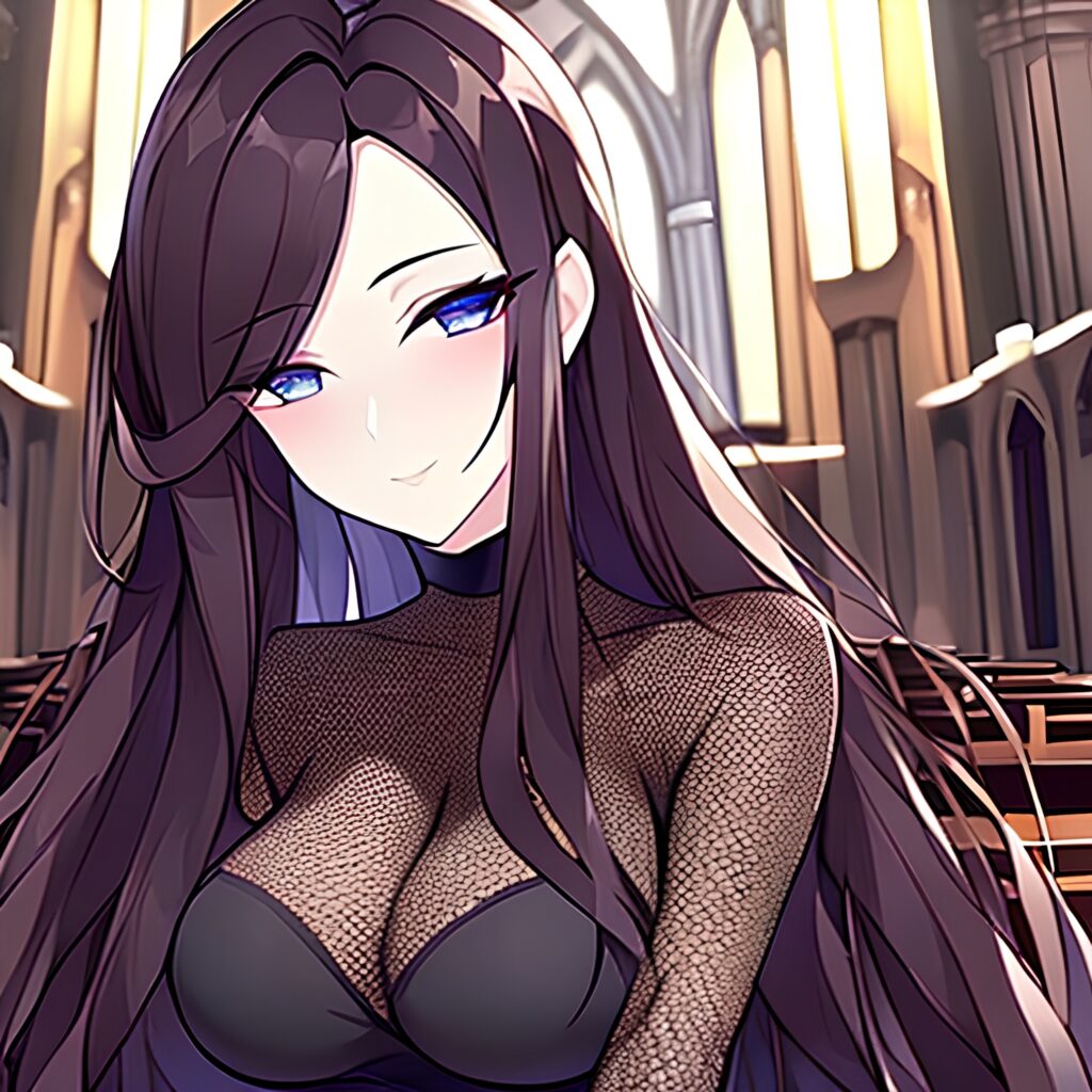 fishnet brunette messy hair church long hair woman 