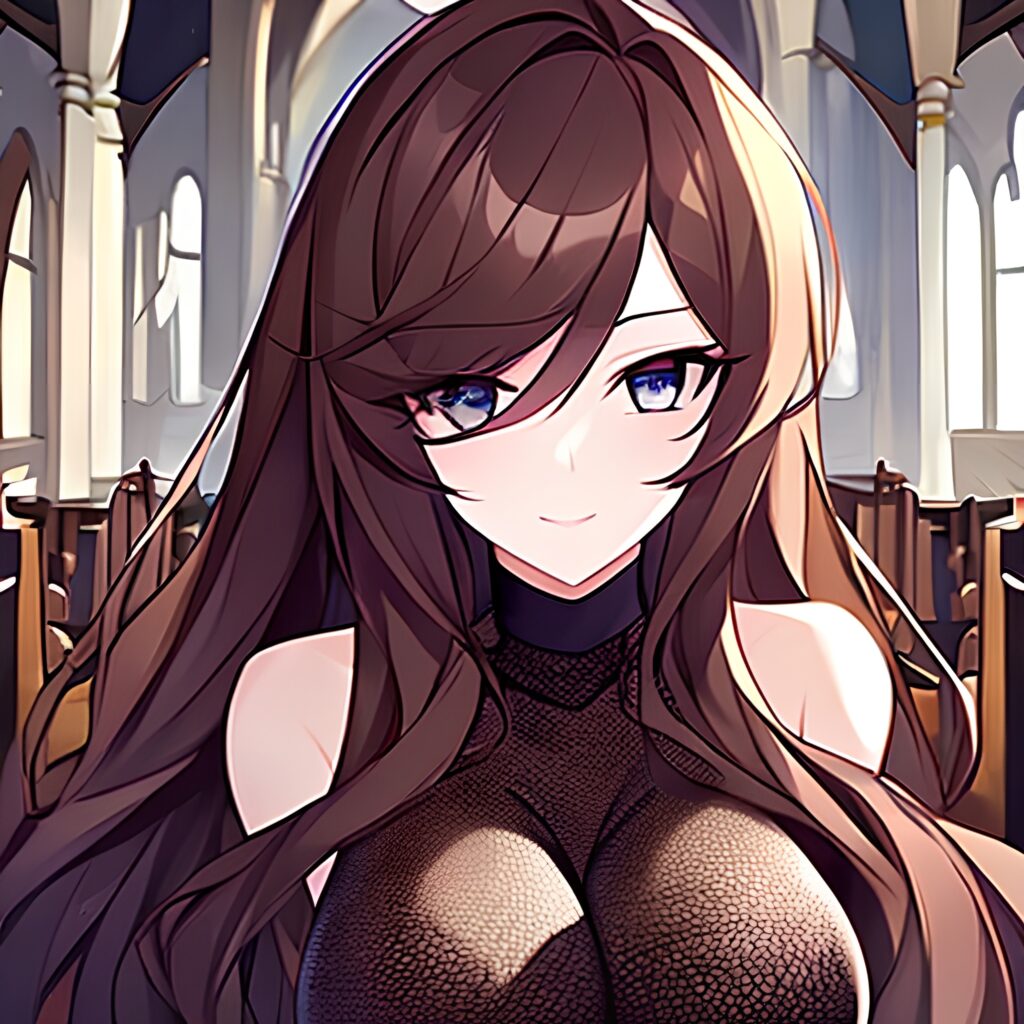 fishnet brunette messy hair church long hair woman 