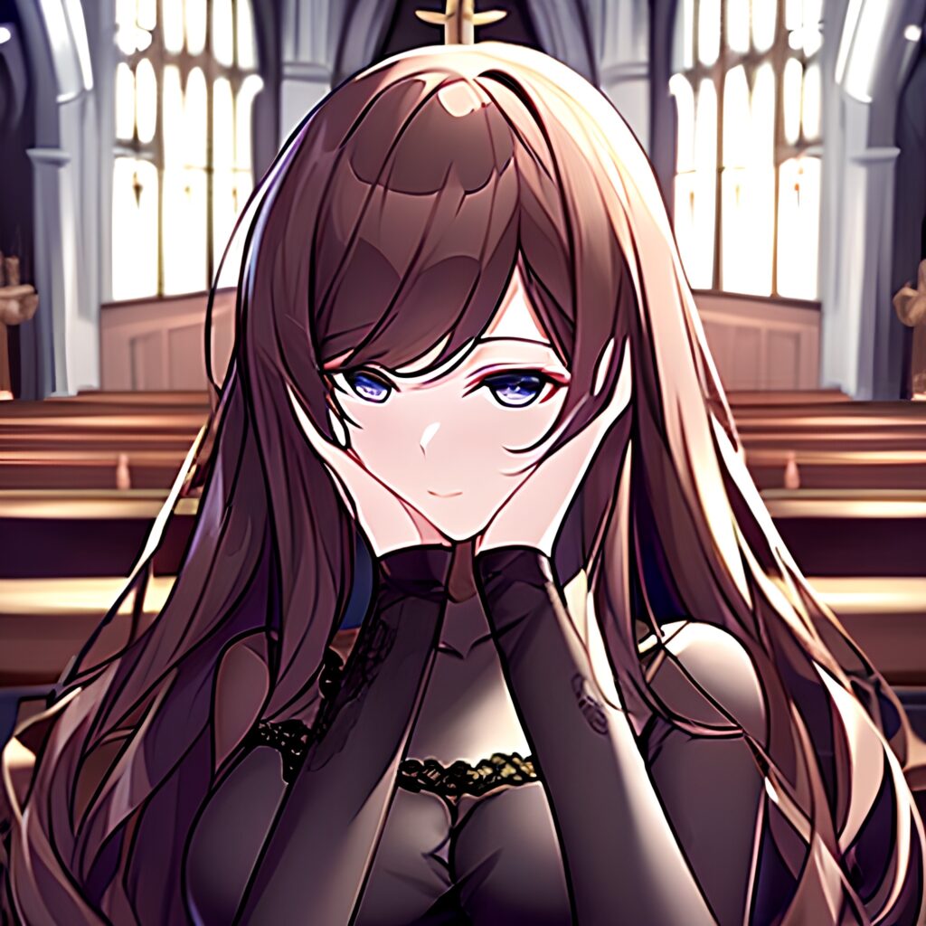 fishnet brunette messy hair church long hair woman 