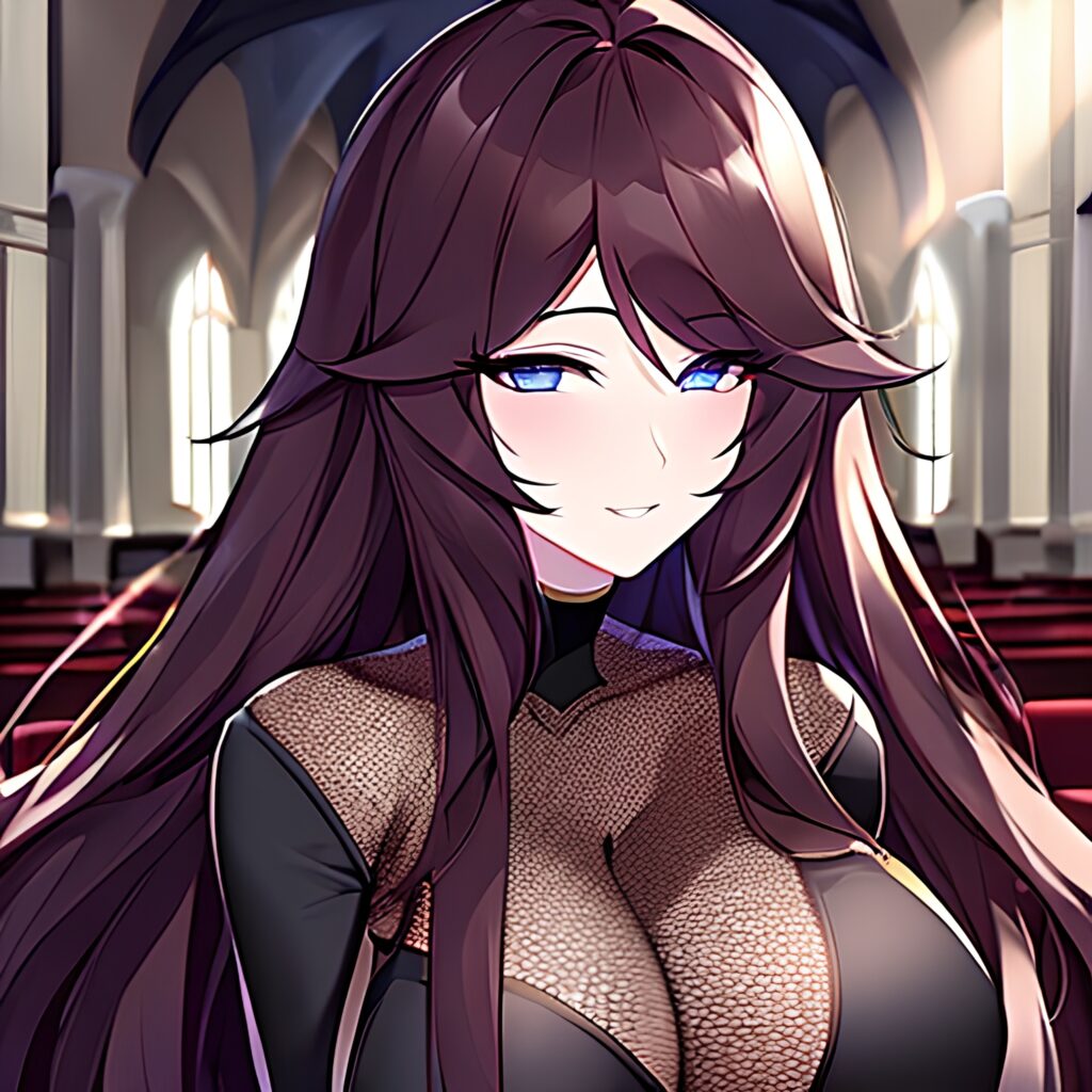 fishnet brunette messy hair church long hair woman 