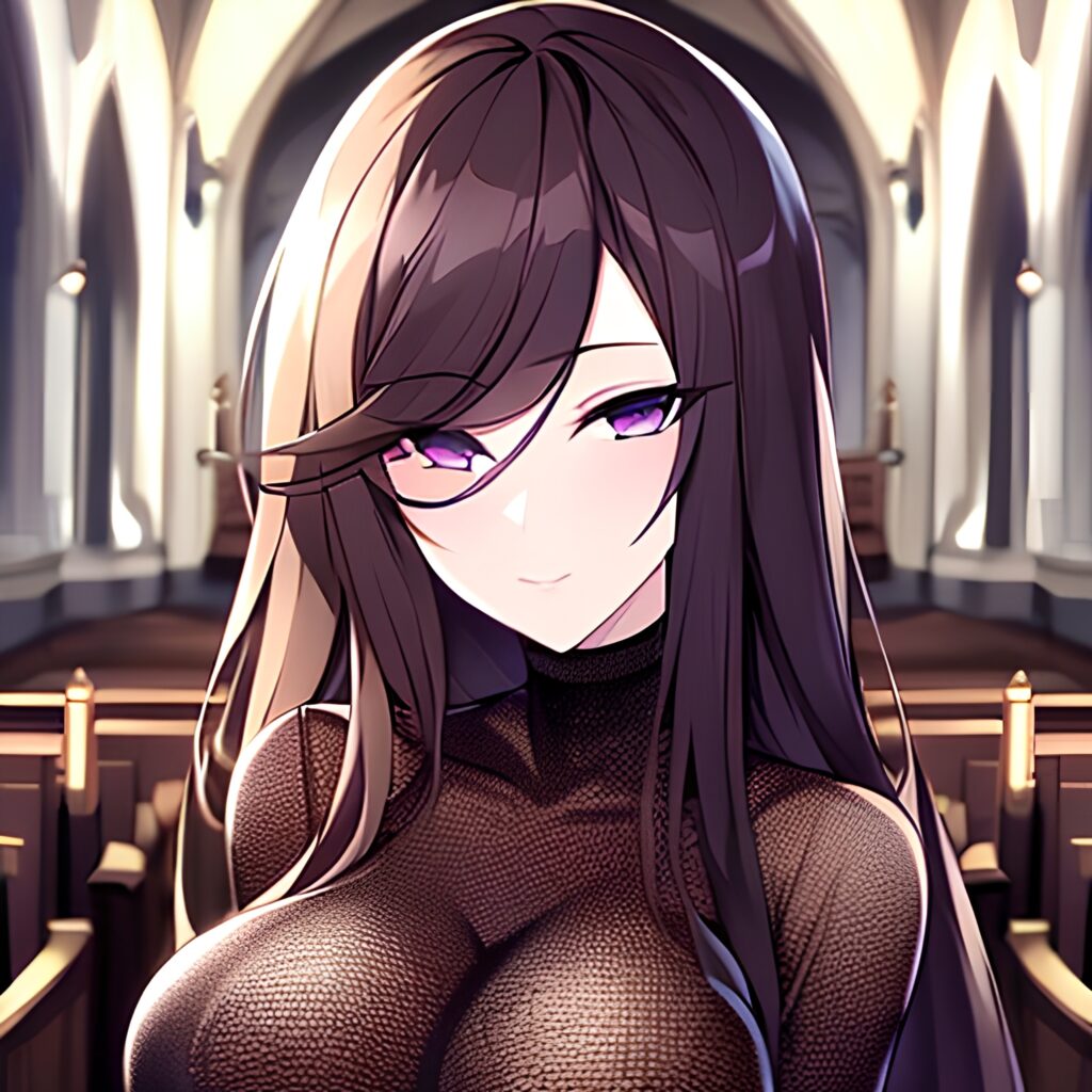 fishnet brunette messy hair church long hair woman 