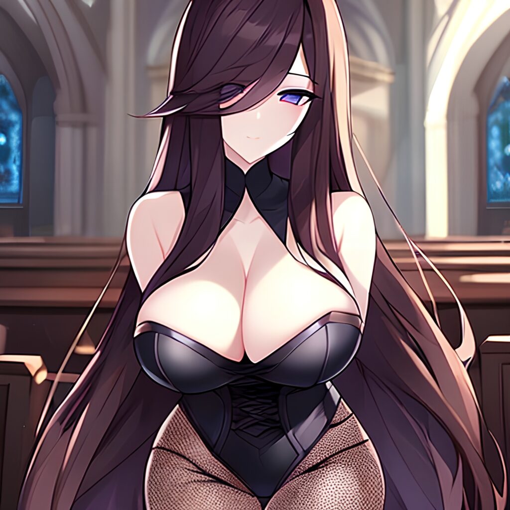 fishnet brunette messy hair church woman long hair 