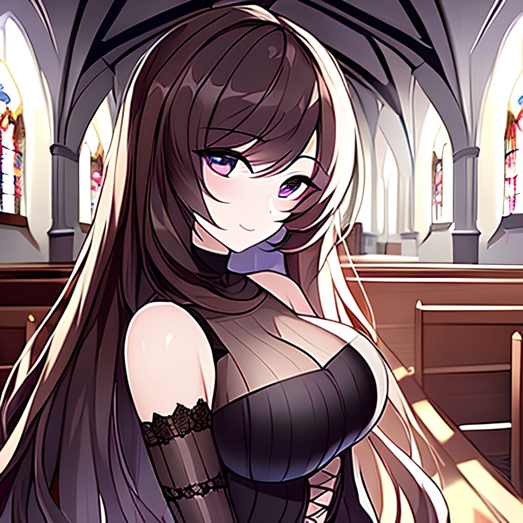 fishnet brunette messy hair long hair church woman 