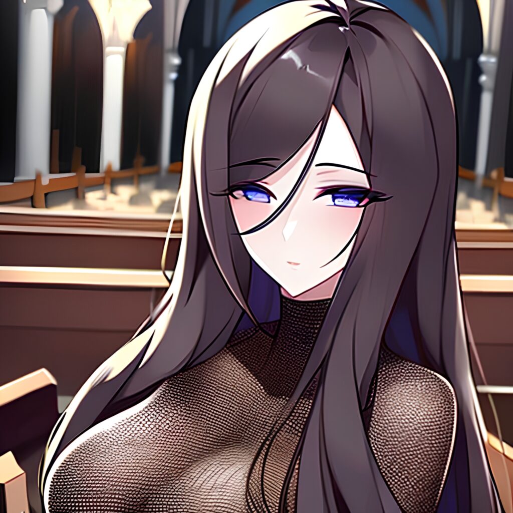 fishnet brunette messy hair long hair woman church