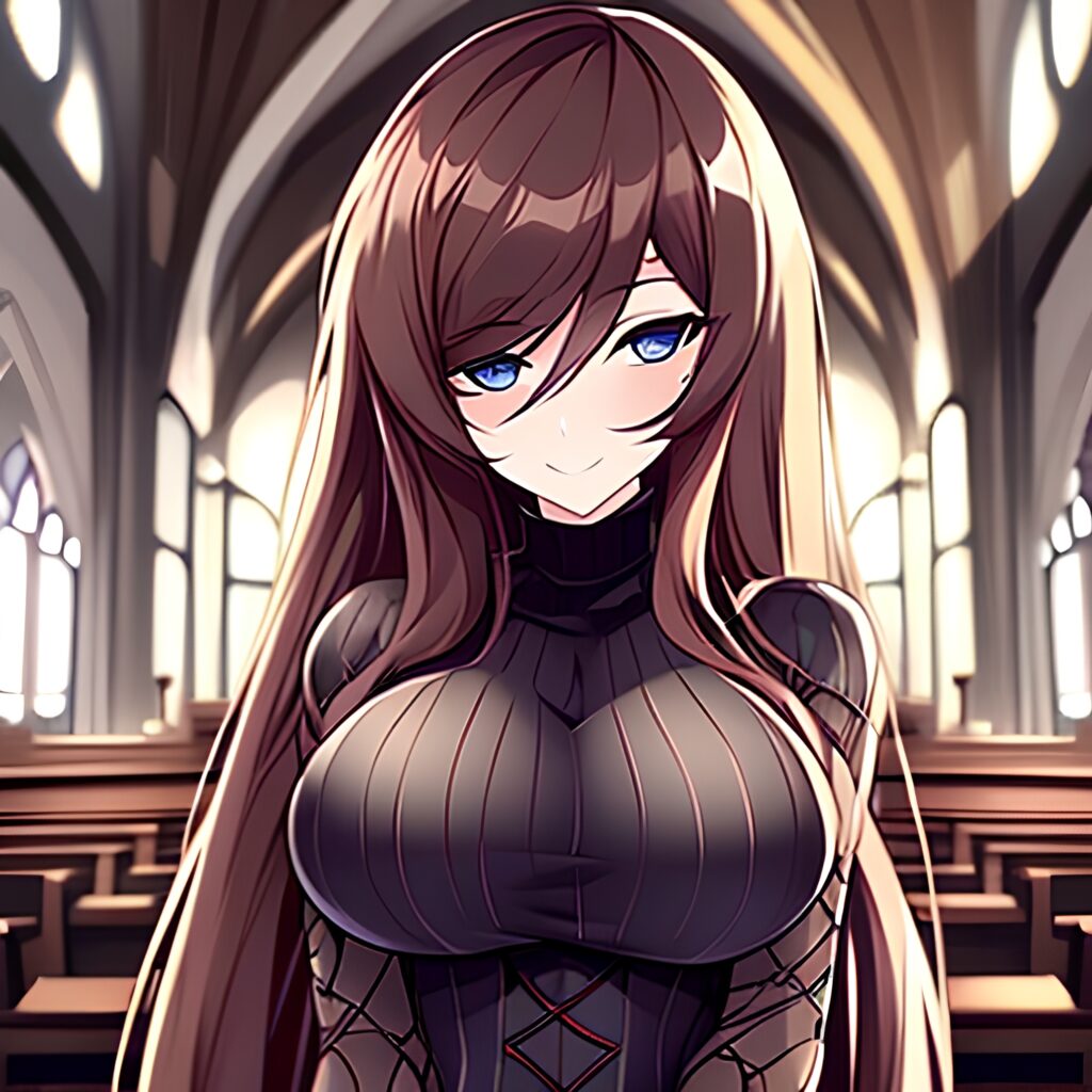 fishnet brunette messy hair long hair woman church 