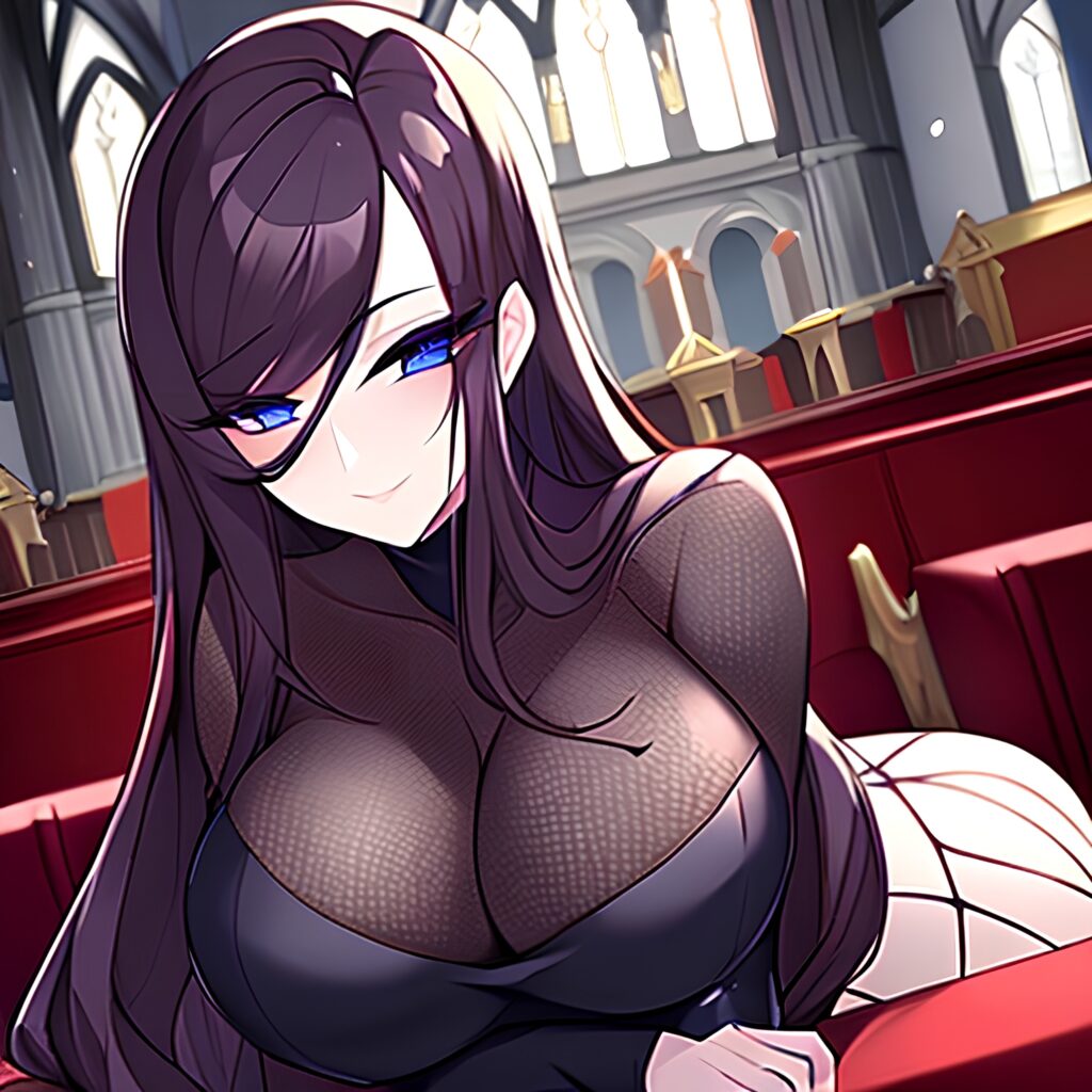 fishnet brunette messy hair woman church long hair 