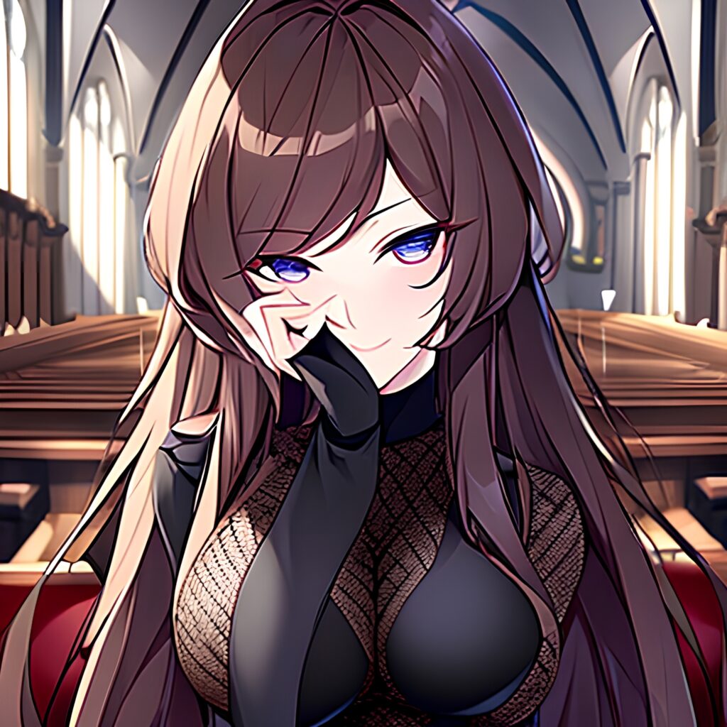 fishnet brunette messy hair woman church long hair 