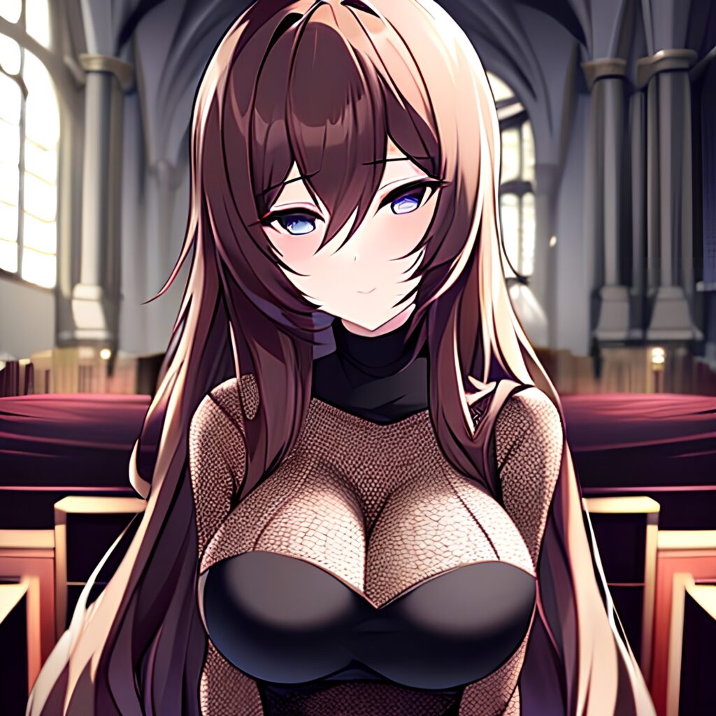 fishnet brunette messy hair woman long hair church 