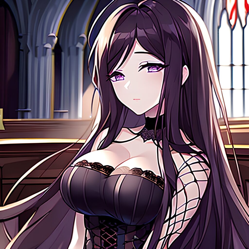 fishnet brunette messy hair woman long hair church 