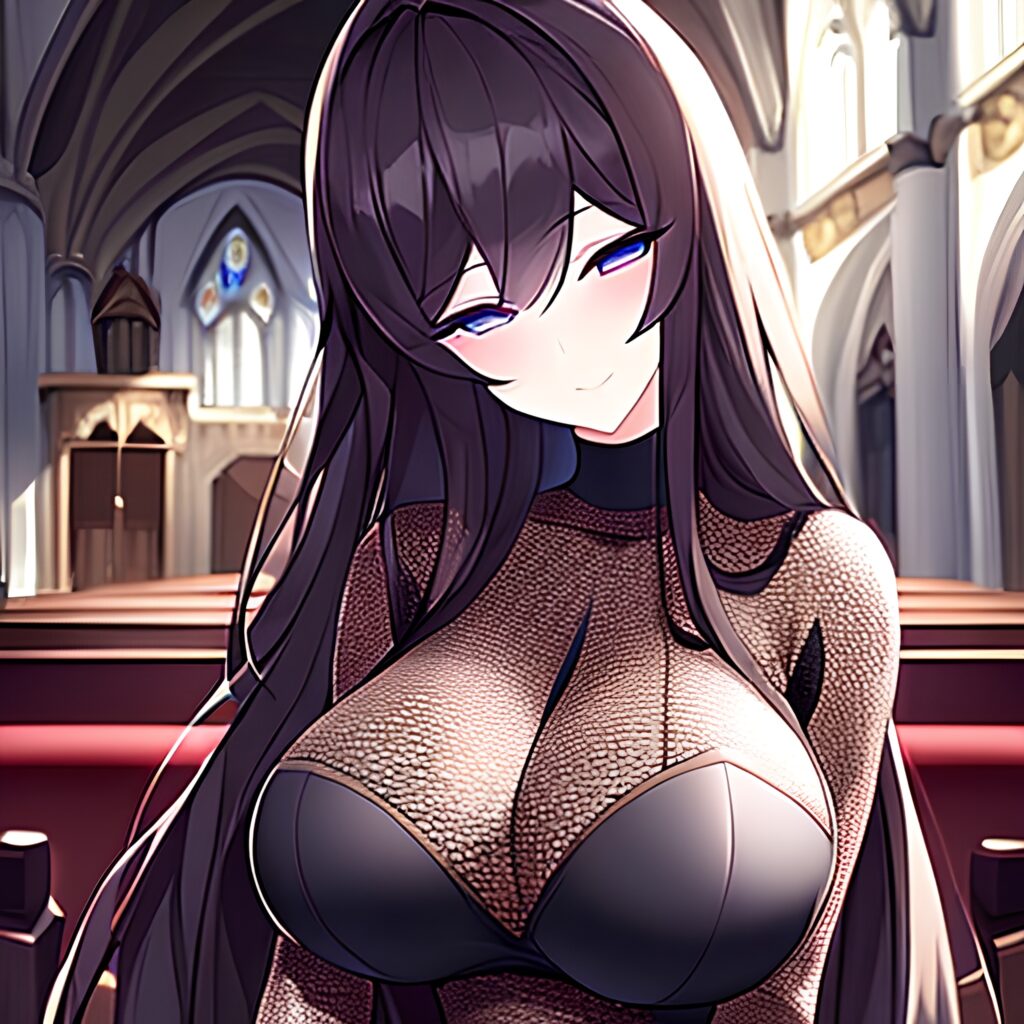 fishnet brunette messy hair woman long hair church 