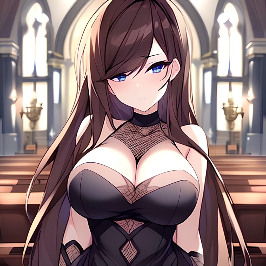 fishnet brunette messy hair woman long hair church 