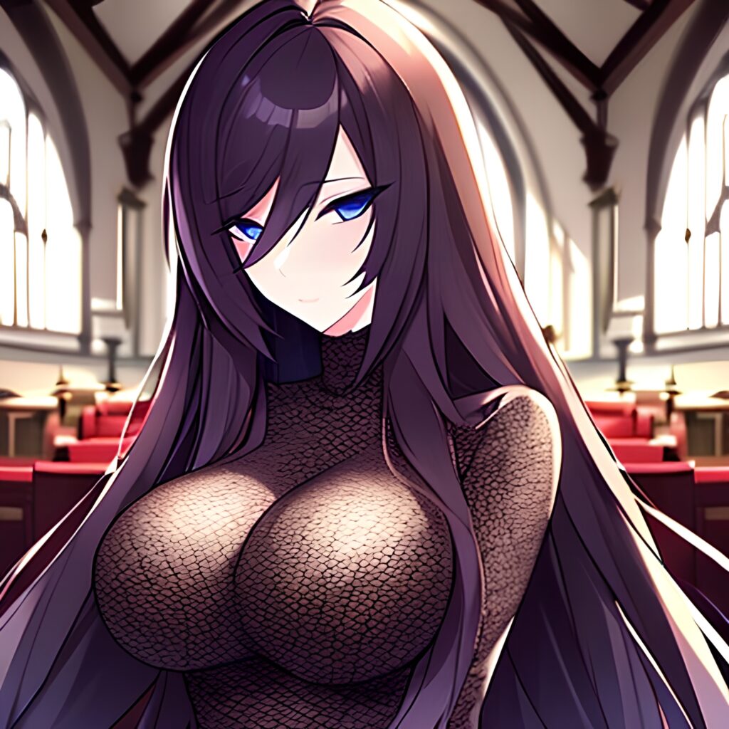 fishnet brunette messy hair woman long hair church 