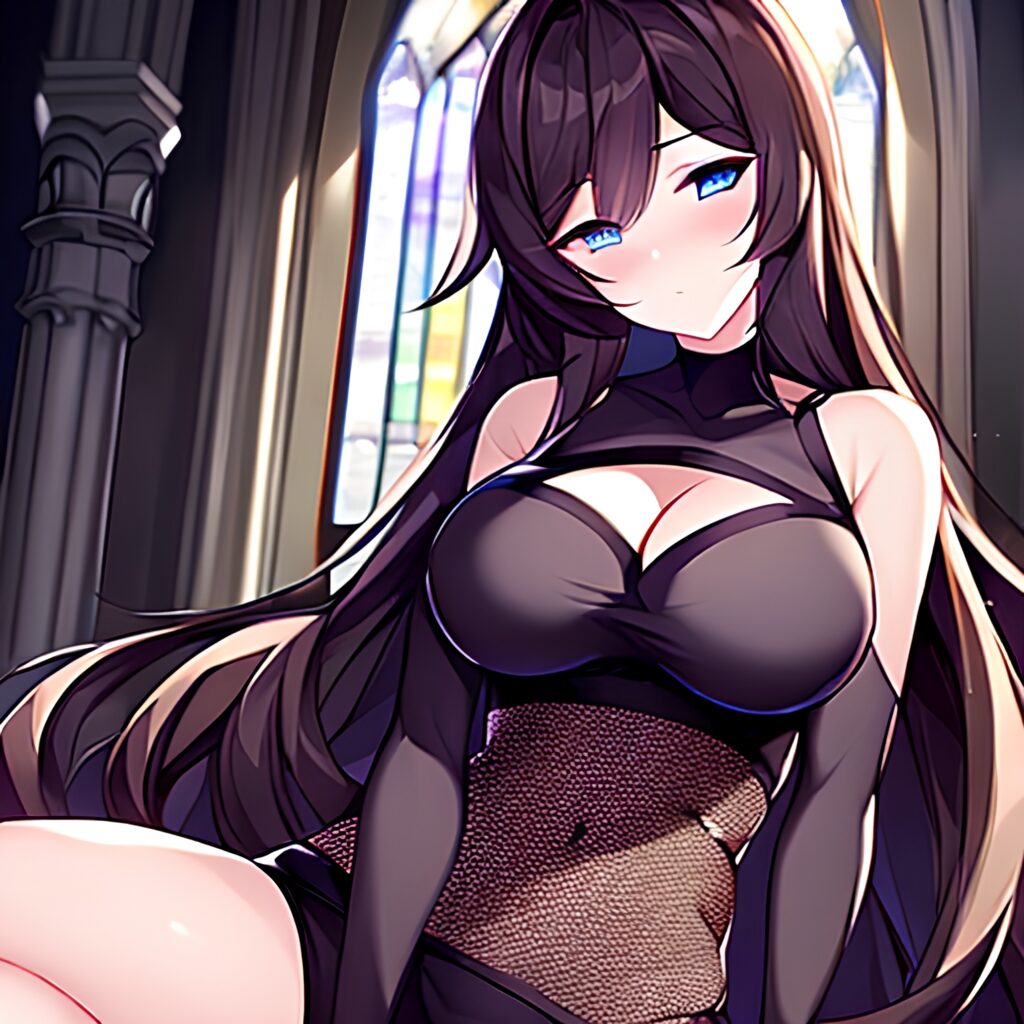 fishnet brunette woman church messy hair long hair 