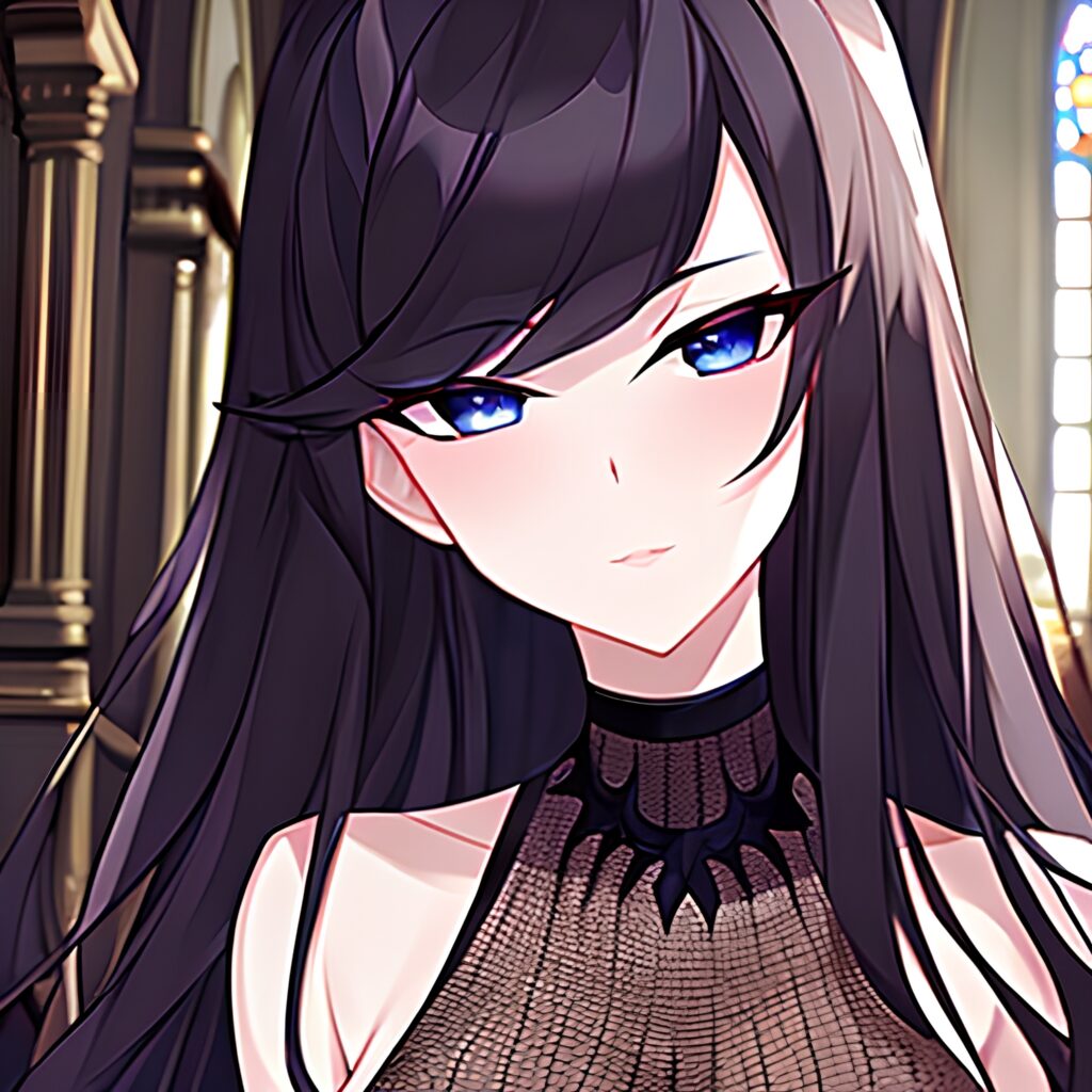 fishnet brunette woman long hair church messy hair 