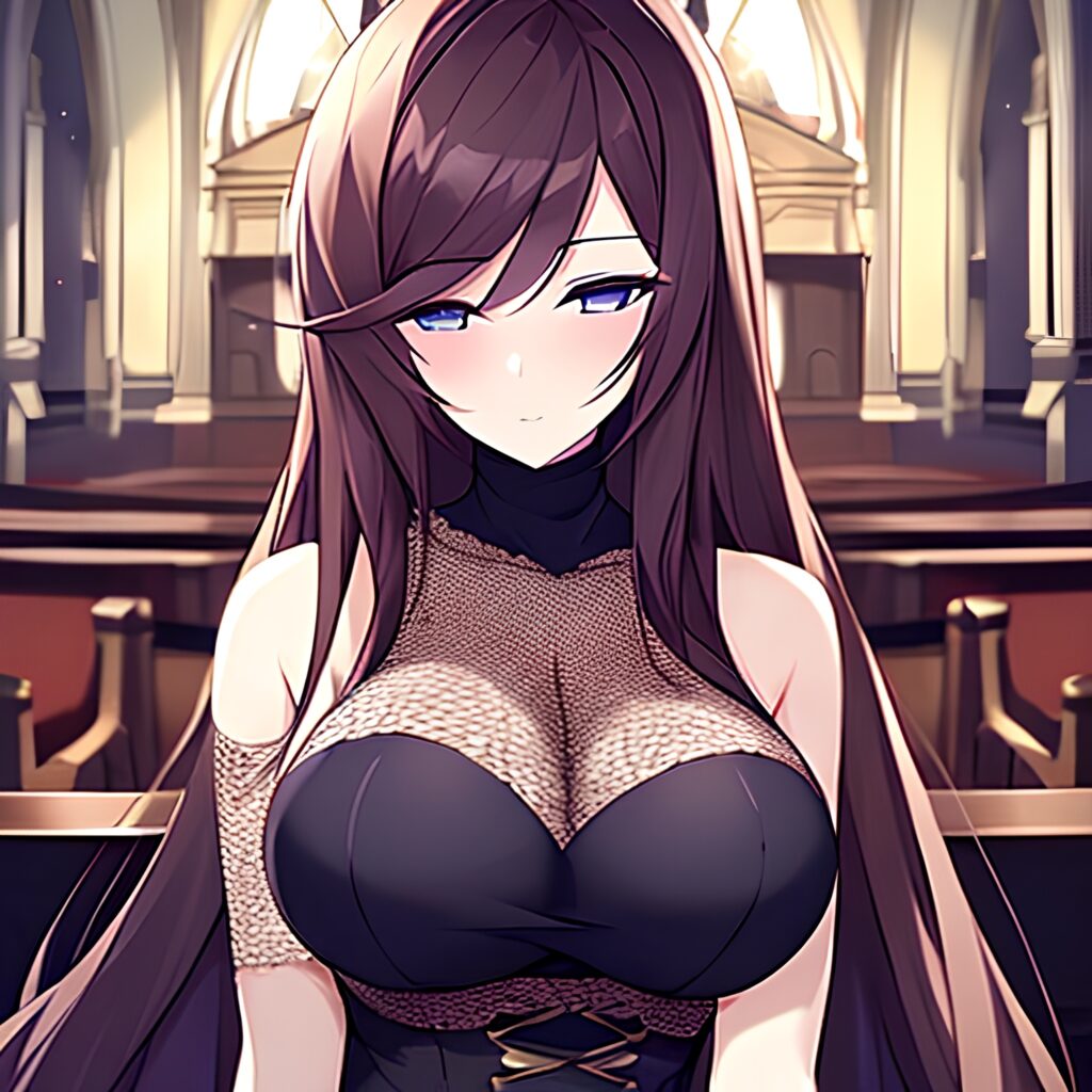 fishnet brunette woman long hair messy hair church 