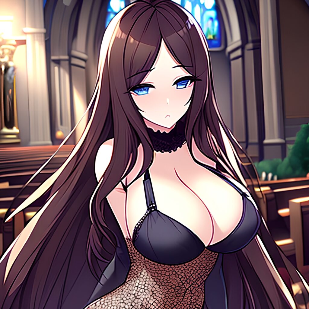 fishnet brunette woman messy hair church long hair 