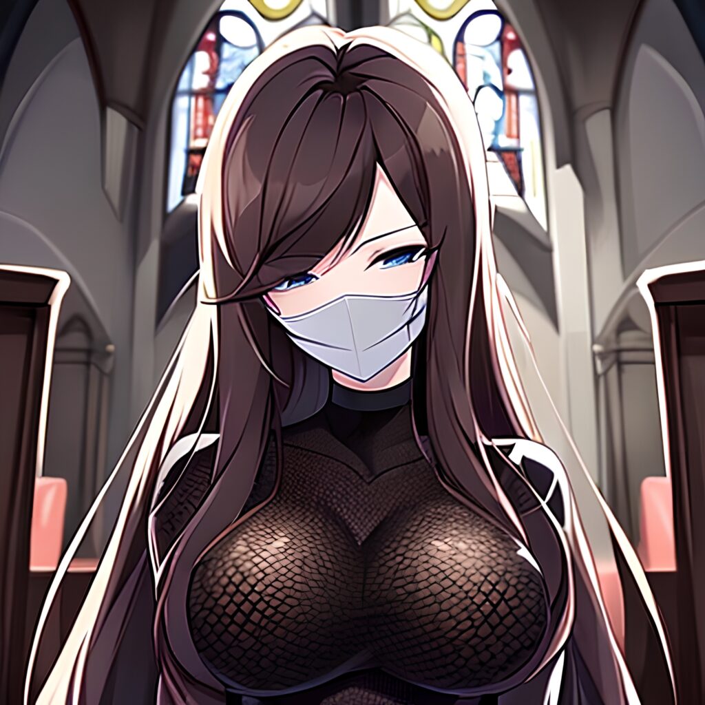 fishnet brunette woman messy hair church long hair 