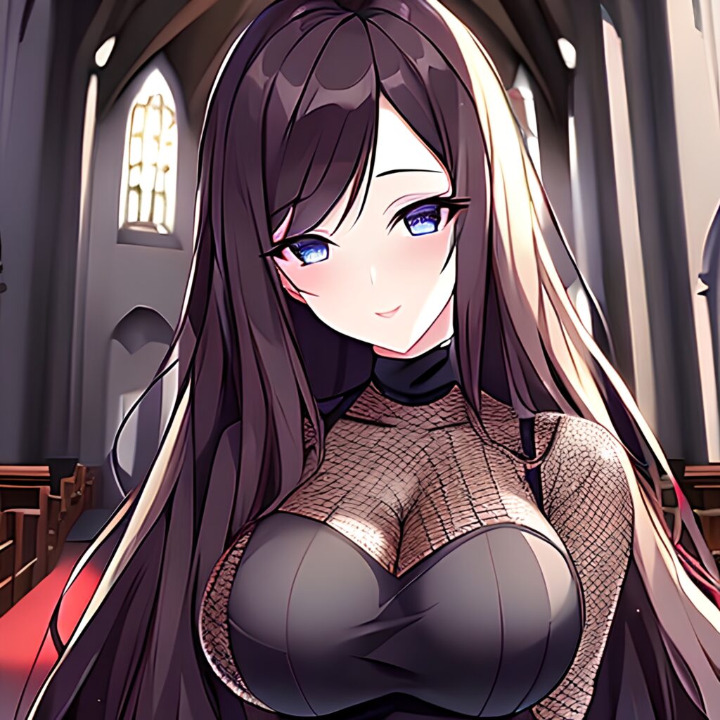 fishnet brunette woman messy hair church long hair 