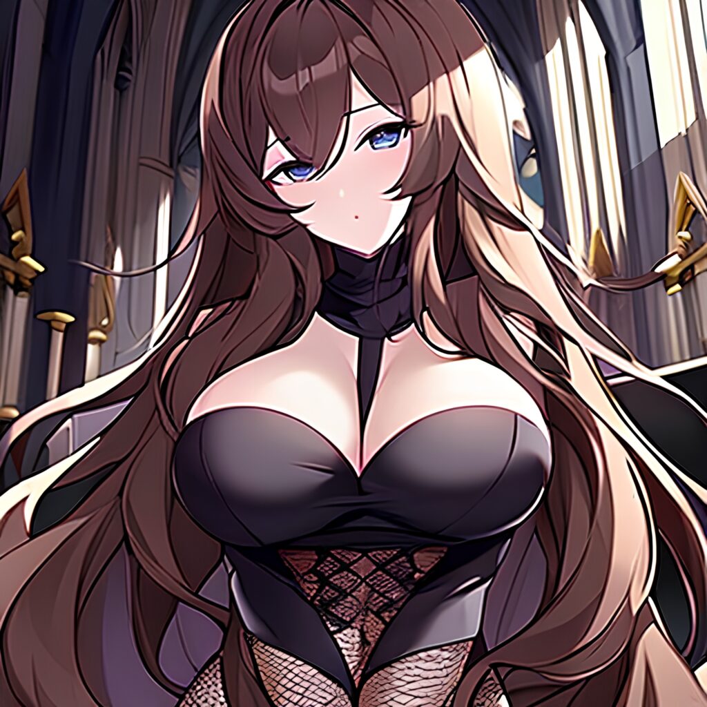 fishnet church brunette long hair messy hair woman