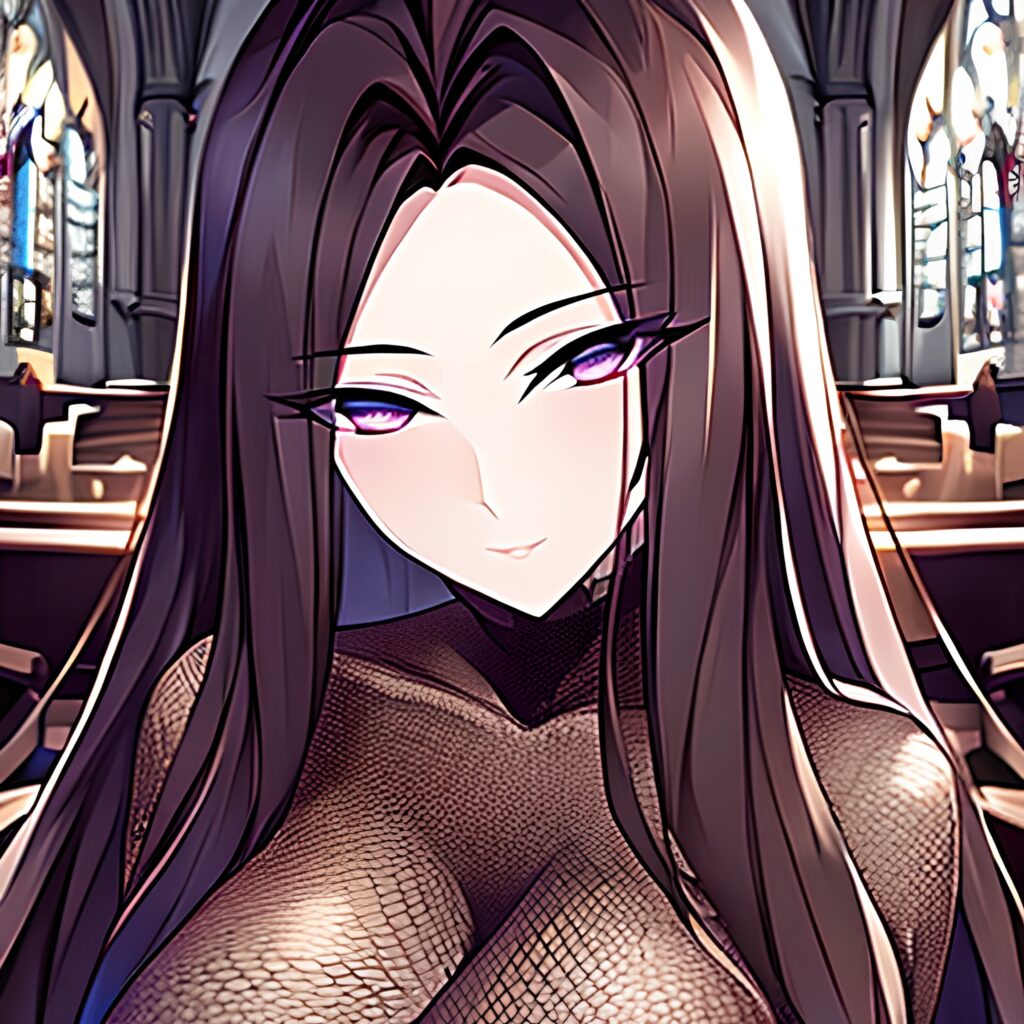 fishnet church brunette long hair woman messy hair 