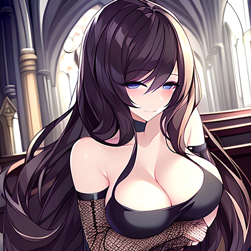 fishnet church brunette long hair woman messy hair 