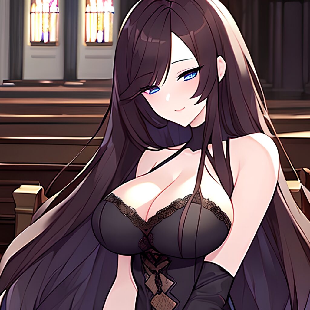 fishnet church brunette long hair woman messy hair 