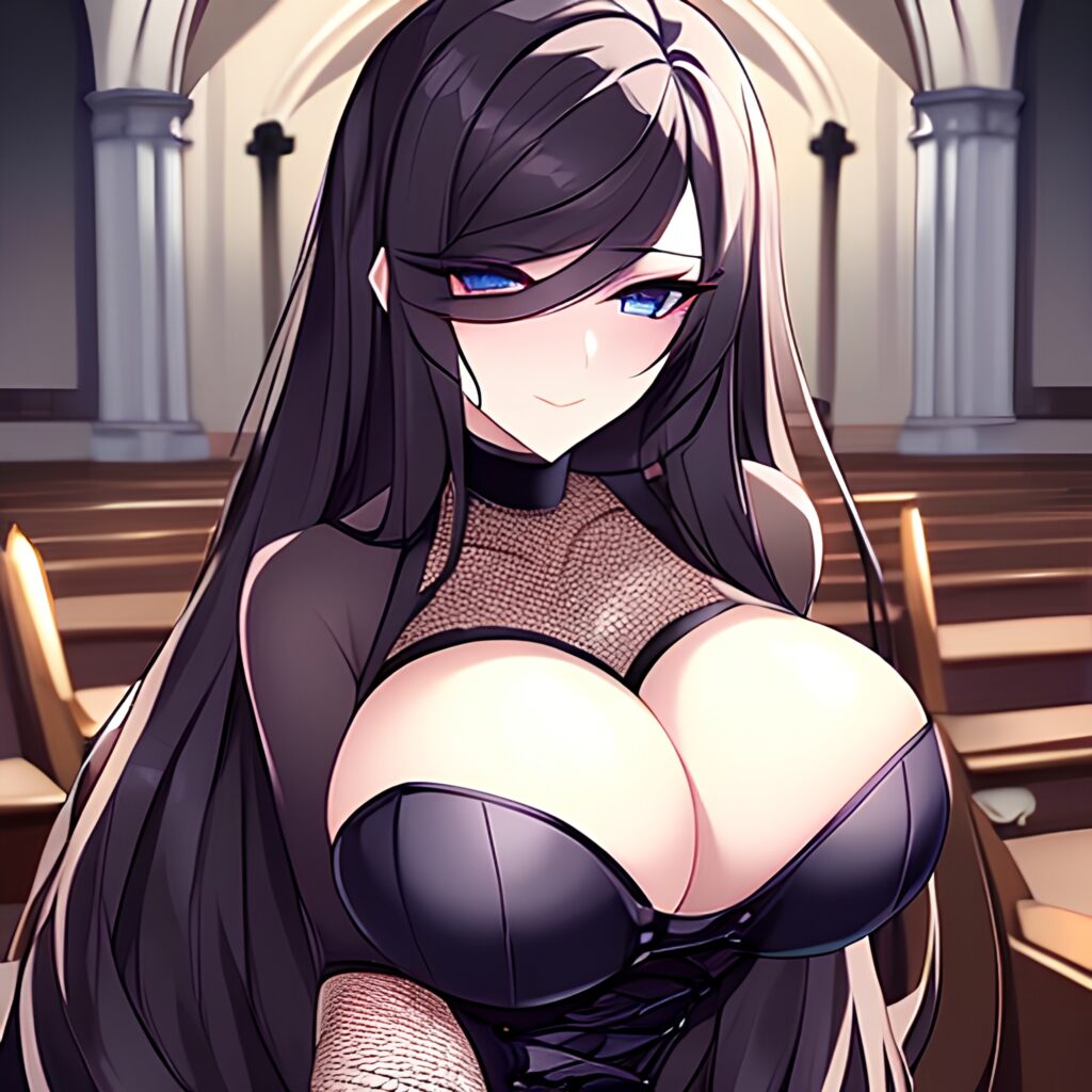 fishnet church brunette long hair woman messy hair 