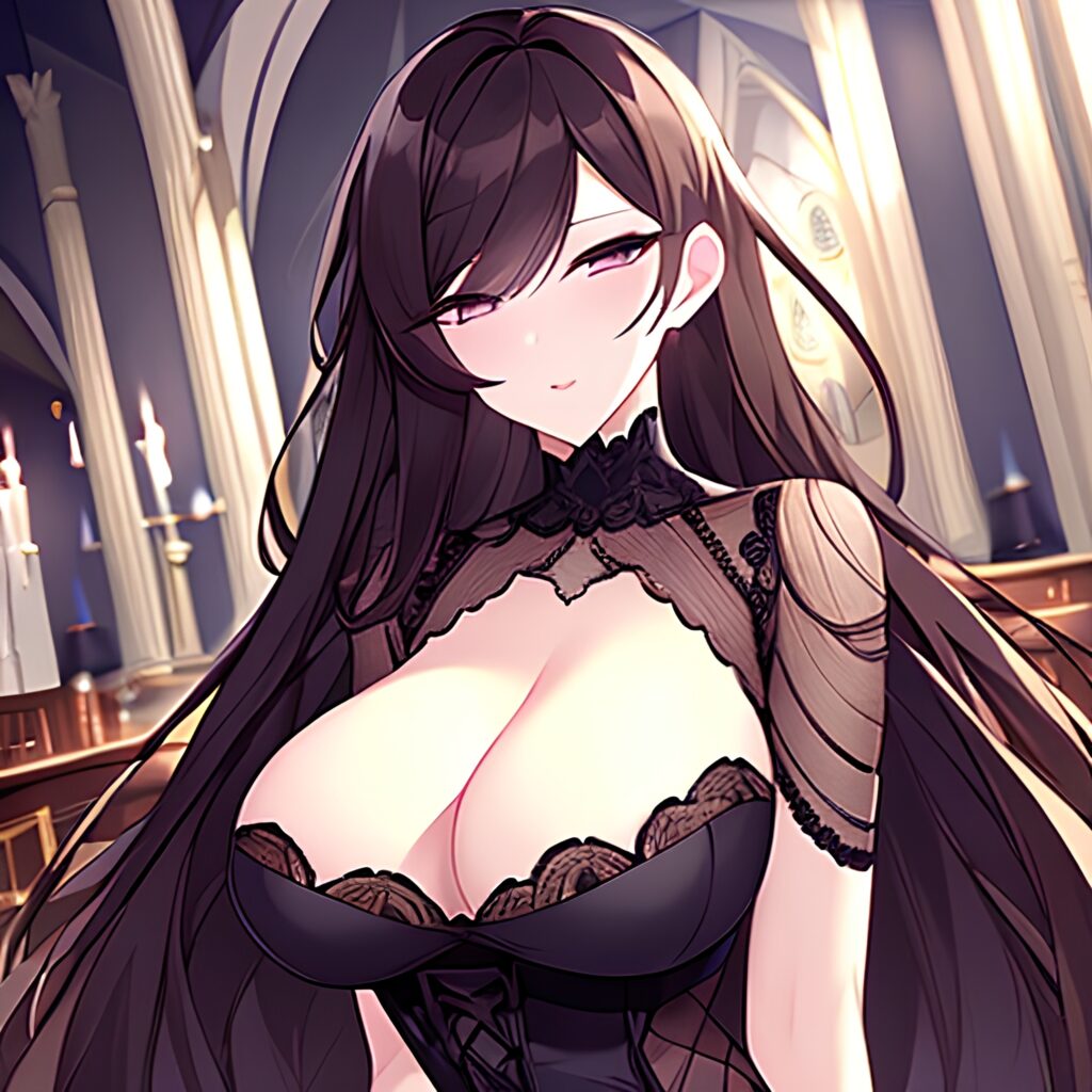 fishnet church brunette messy hair long hair woman 