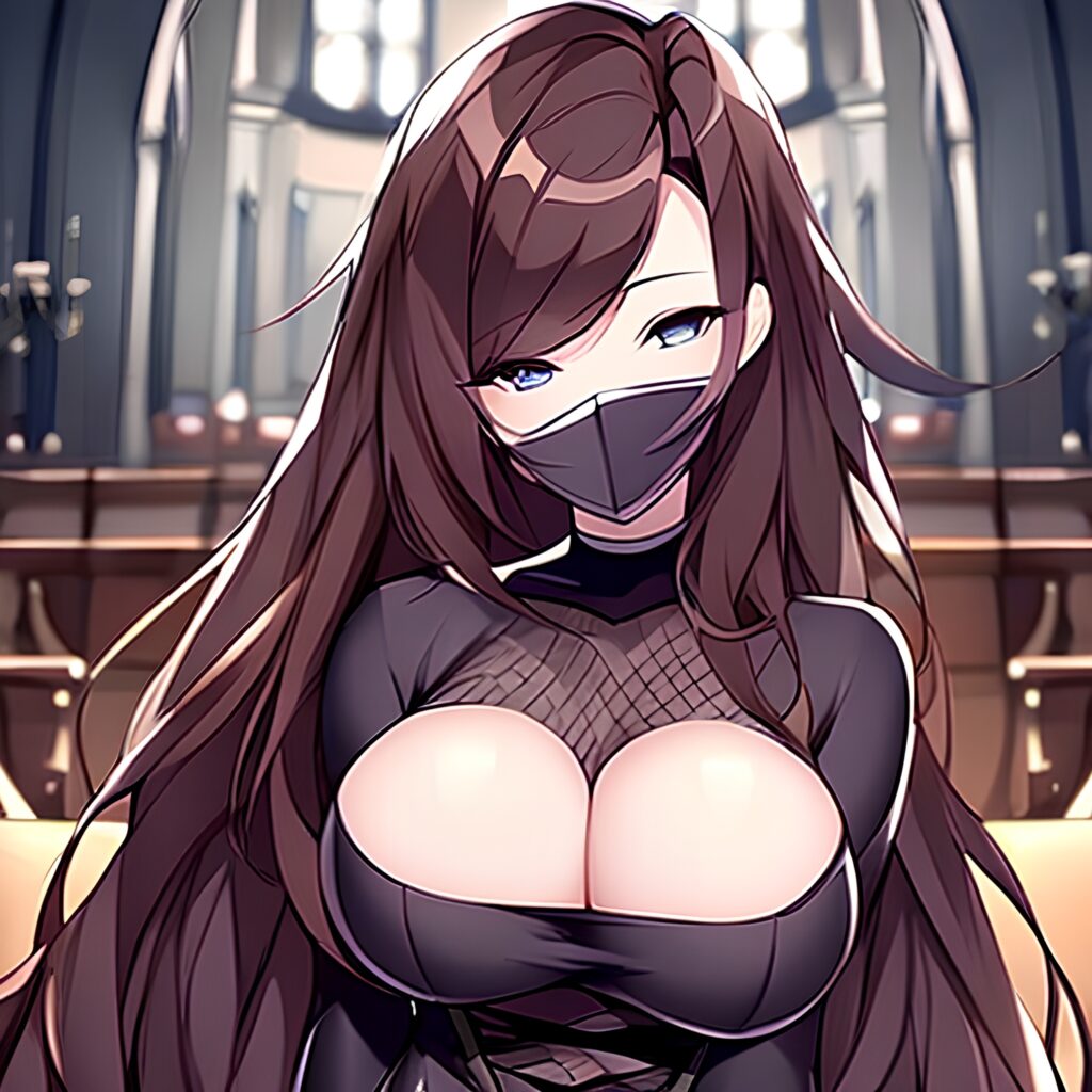 fishnet church brunette messy hair long hair woman 