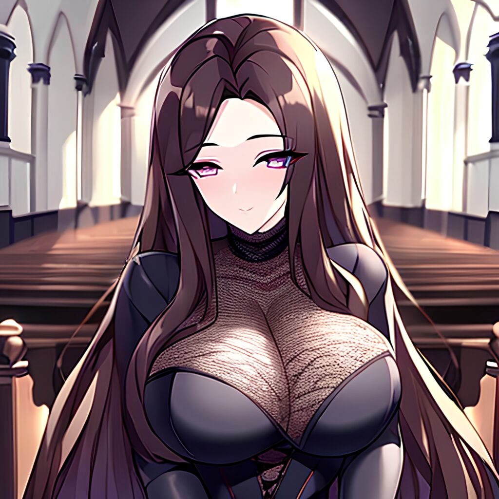 fishnet church brunette messy hair long hair woman 