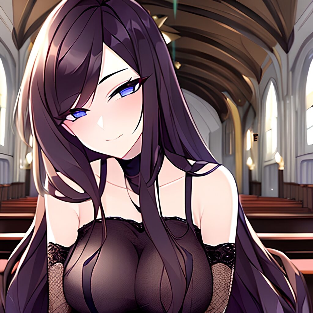 fishnet church brunette messy hair woman long hair
