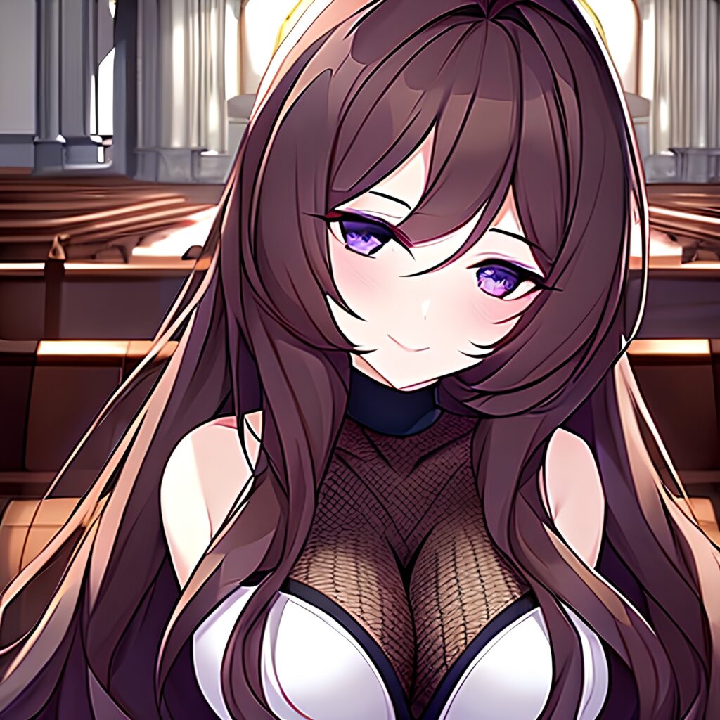 fishnet church brunette messy hair woman long hair 