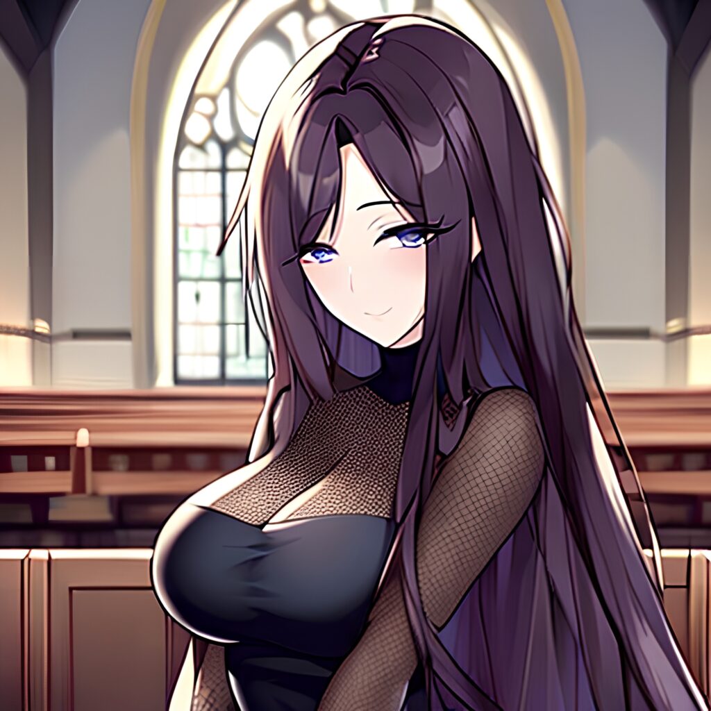 fishnet church brunette messy hair woman long hair 