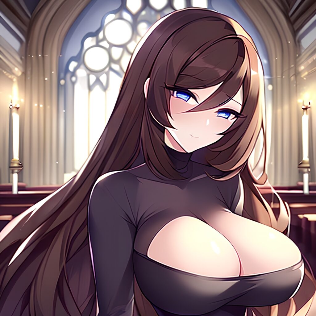 fishnet church brunette woman long hair messy hair 