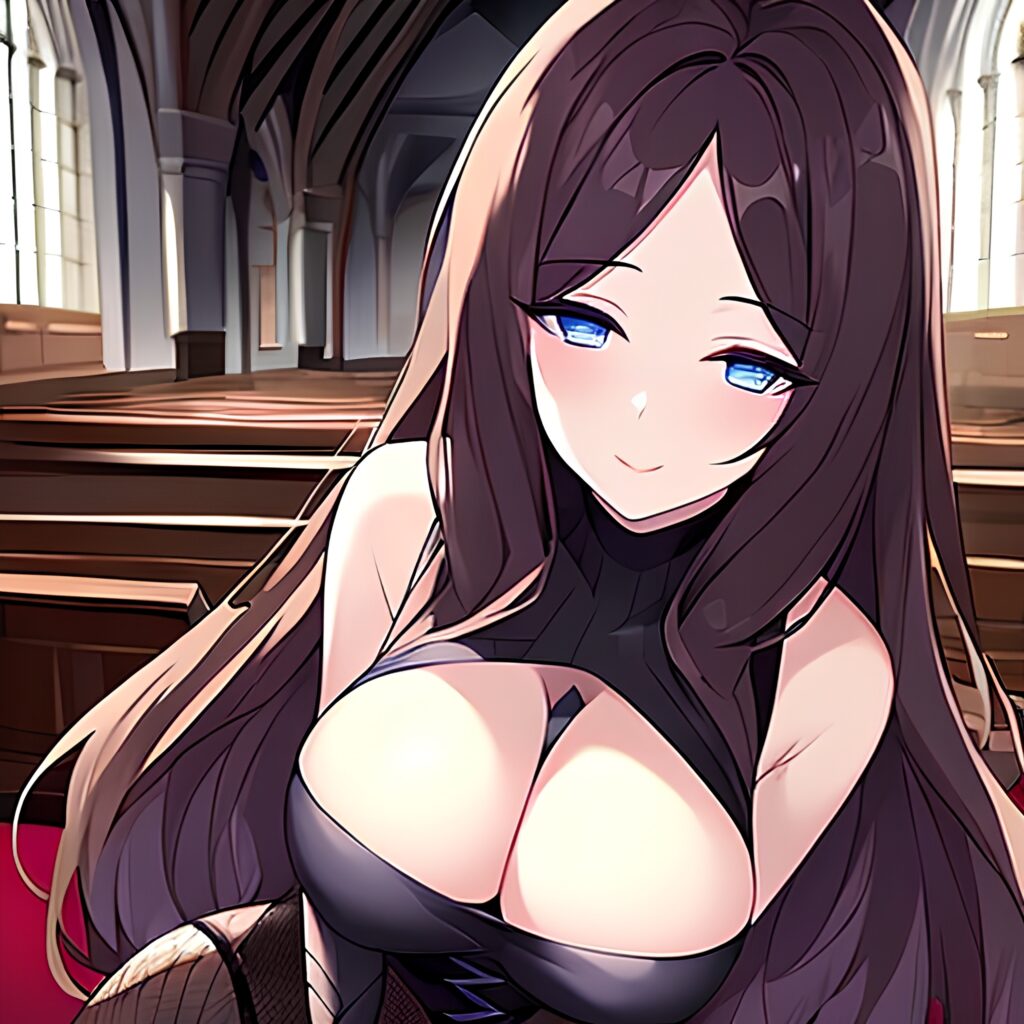 fishnet church brunette woman long hair messy hair