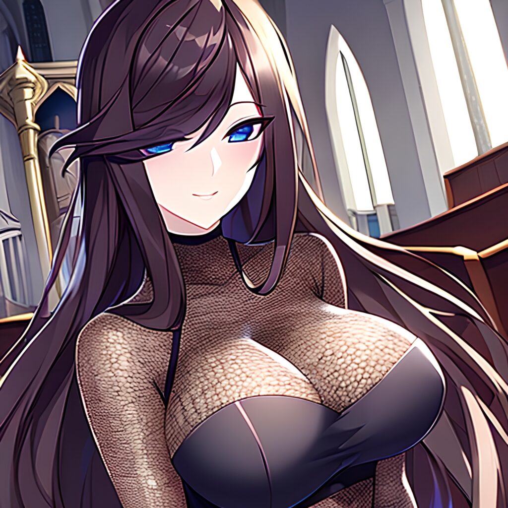 fishnet church brunette woman messy hair long hair 
