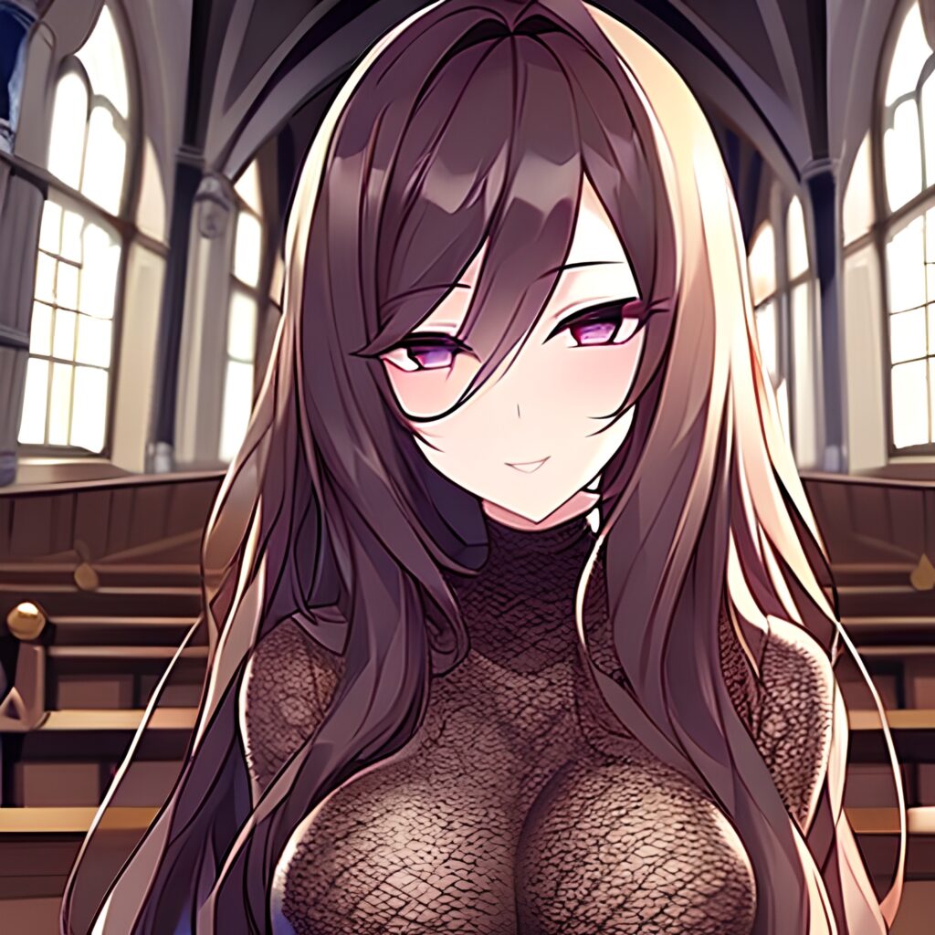 fishnet church brunette woman messy hair long hair 