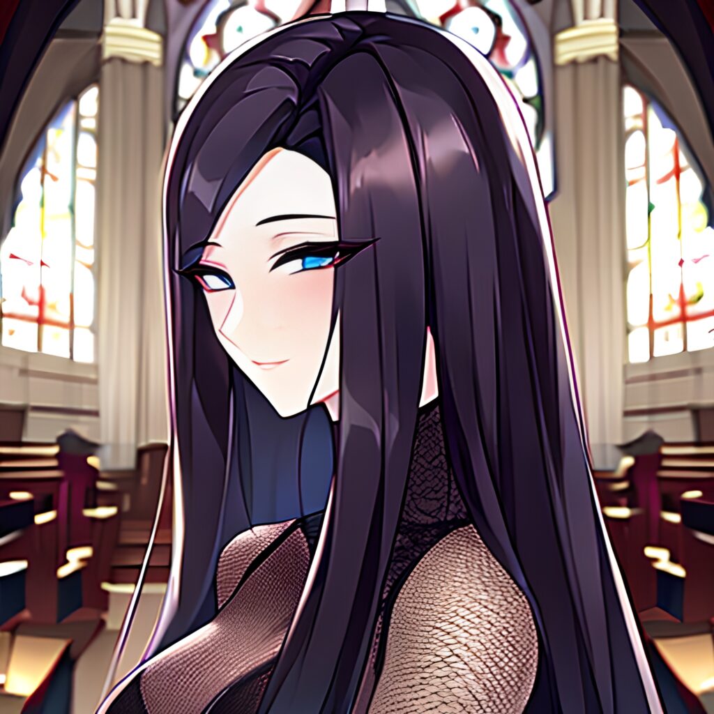 fishnet church brunette woman messy hair long hair 