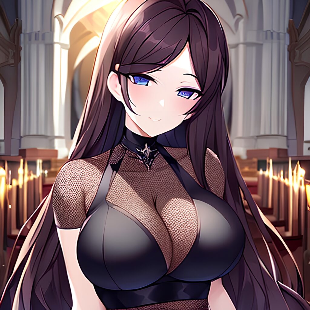 fishnet church long hair brunette messy hair woman 