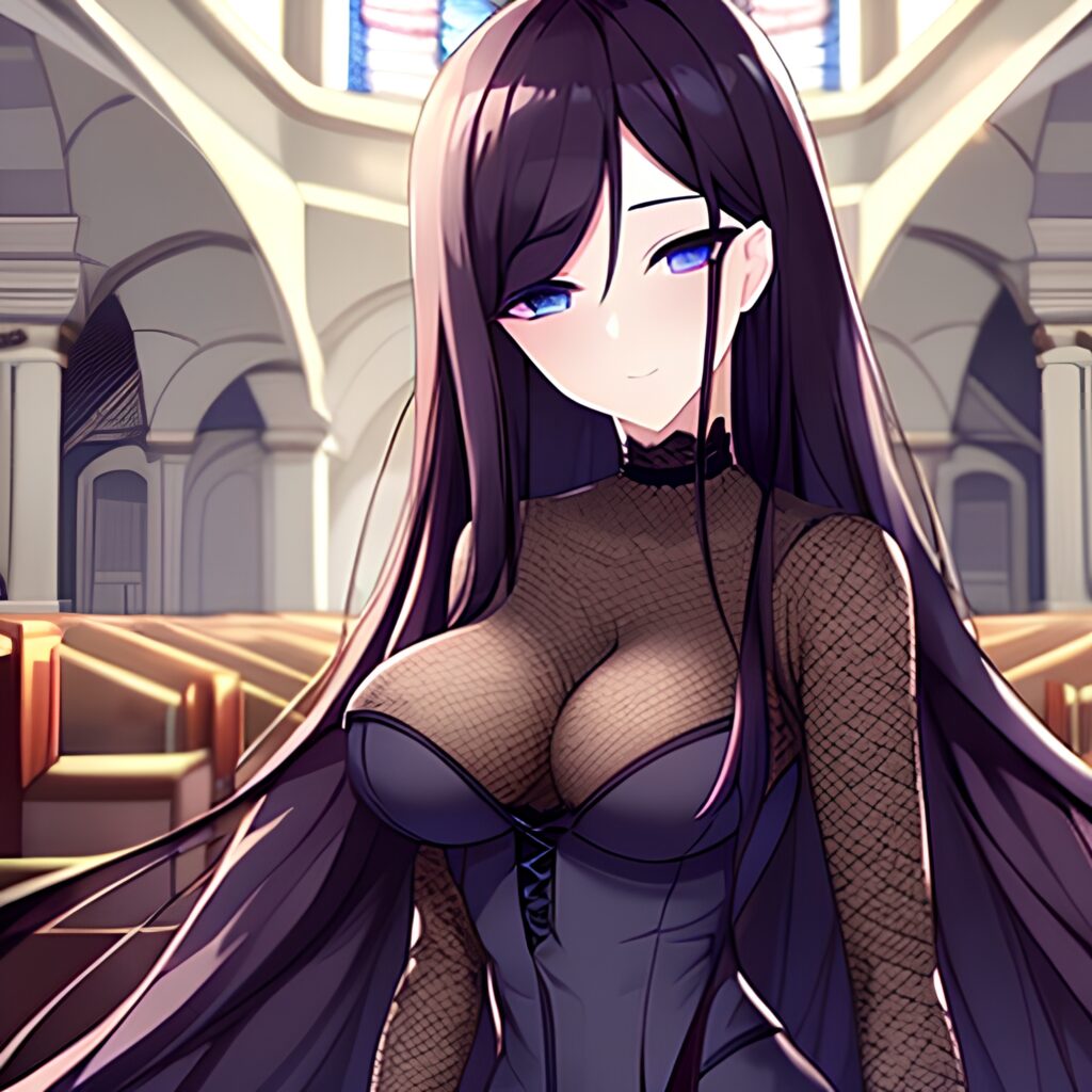 fishnet church long hair brunette woman messy hair 