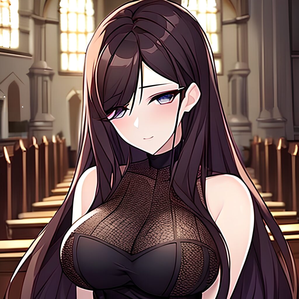 fishnet church long hair messy hair brunette woman 