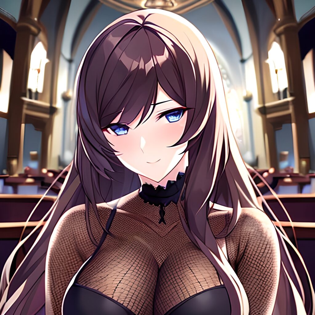 fishnet church long hair messy hair brunette woman 