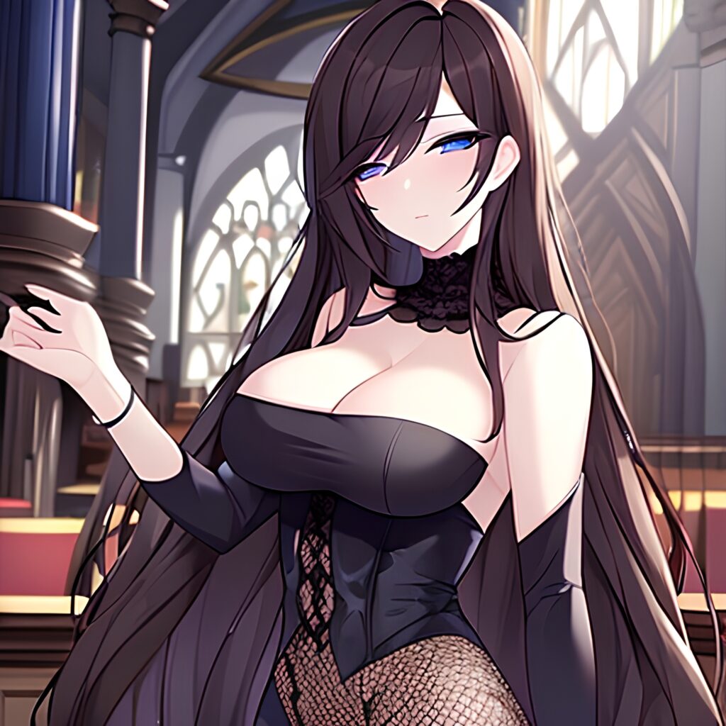 fishnet church long hair messy hair brunette woman 